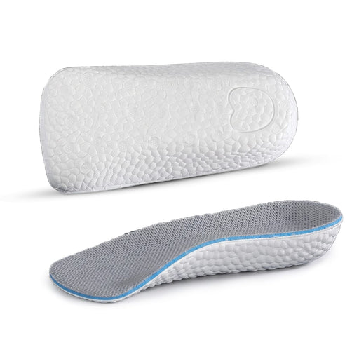 Vita, strukturerade inläggssulor med blå kanter som på ett diskret sätt ger ökad komfort och höjd i skon.