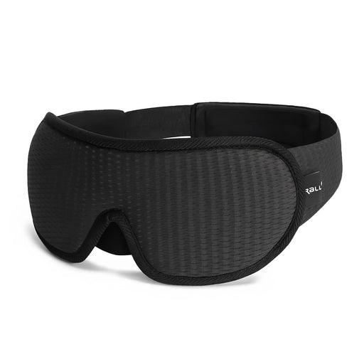 Svart sömnmask i minnesskum med justerbart band och ergonomisk passform som sluter tätt och blockerar ljus.