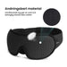 Svart 3D-sömnmask med svenskt tryck, memory foam och ventilerande material för ökad komfort.