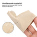 En hand visar upp ett beige tåskydd för hallux valgus, tillverkat av ett mjukt, tunt och luftgenomsläppligt material.