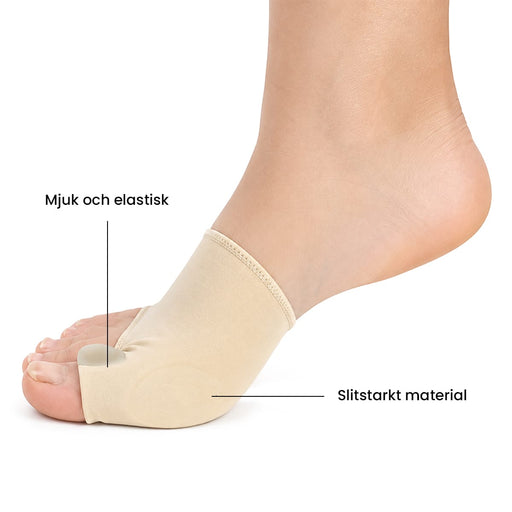 Foto från Kroppsbutiken: Tåskydd för hallux valgus, visar skydd vid stortåleden och stöd för tårna.
