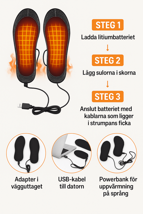 Kroppsbutiken Skoinlägg Uppvärmda innersulor med USB